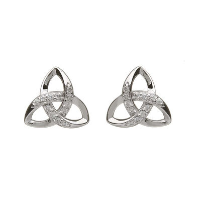 Hallmarked Sterling Silver Trinity Knot Stud Earrings With Cubic Zirconia