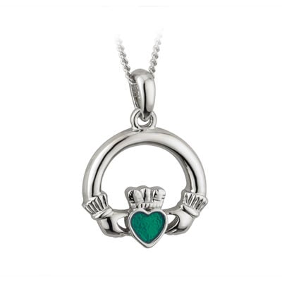 Silver Plated Claddagh Pendant With Emerald Cubic Zirconia Stone