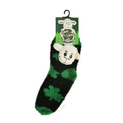 Green Fleece Kids Socks with Green Polka Dots and Soft Sheep Head