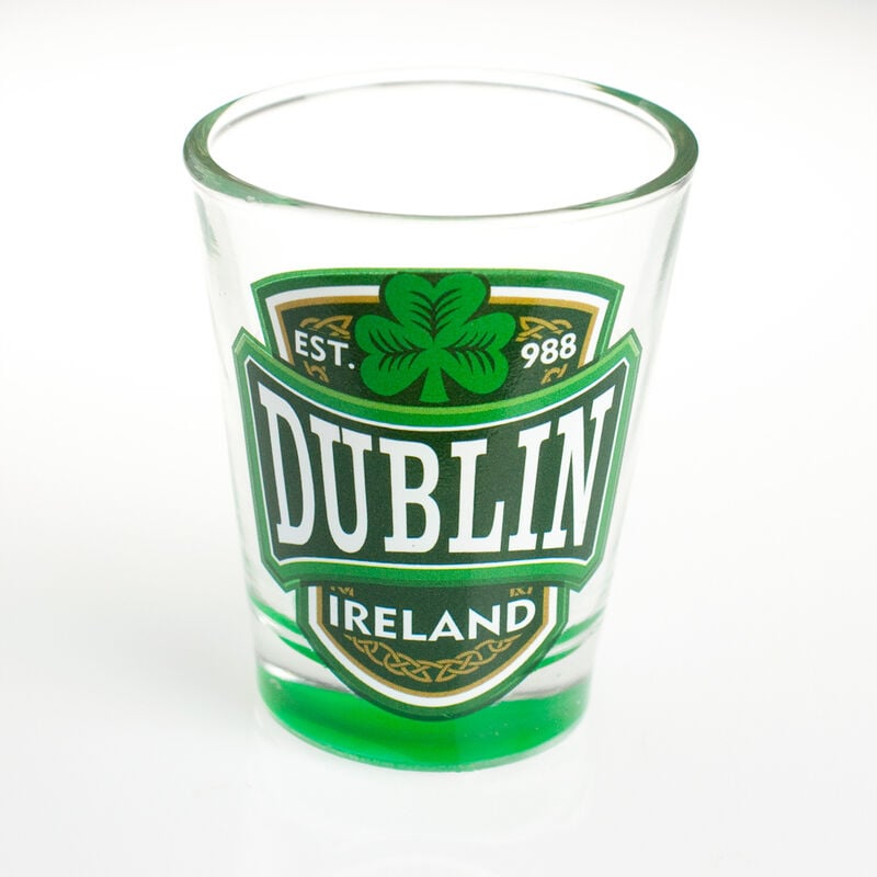 Loose Shot Glass With Dublin  Ireland And Green Shamrock Design