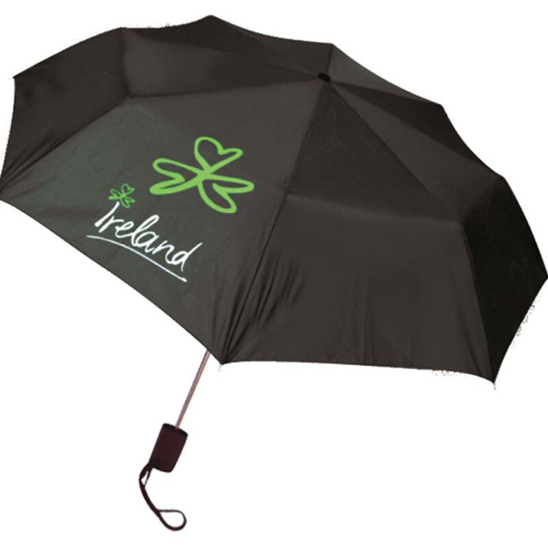 Black Umbrella With Ireland and Shamrock Print