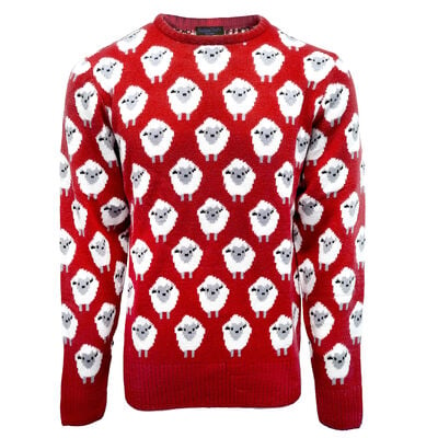 Red Festive All-Over Sheep Print Sweater