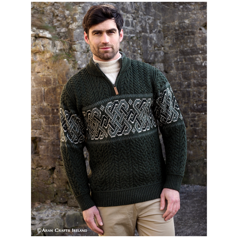 Buy Men's Half-Zipped Jacquard Sweater with Celtic Knitted Design ...