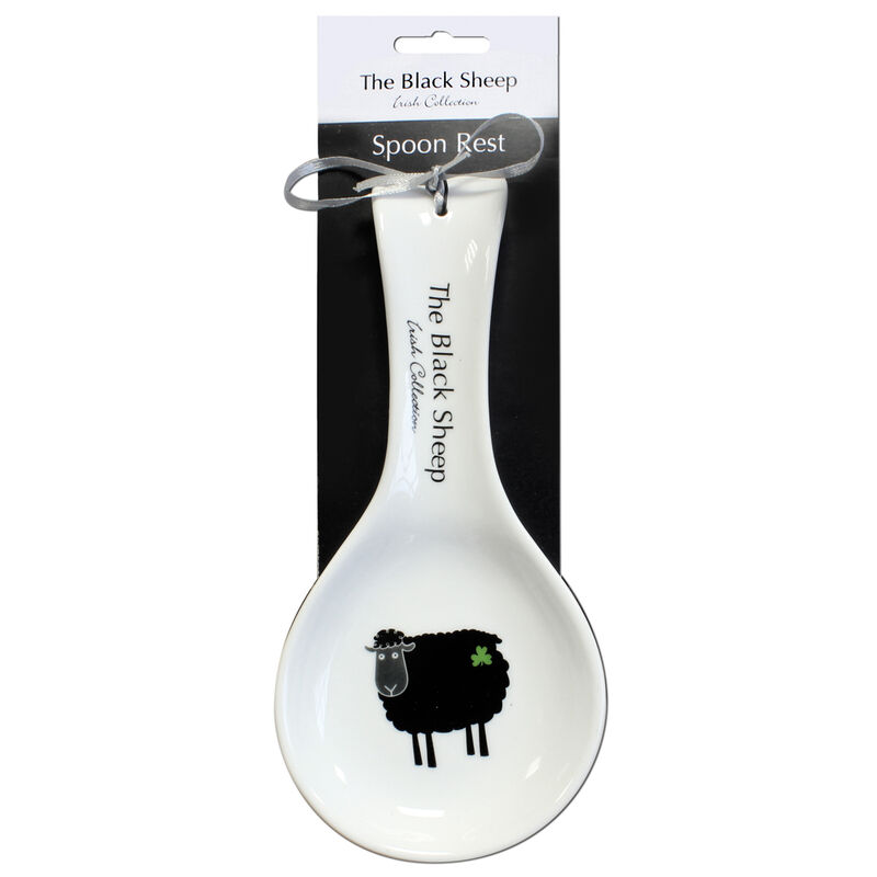 Ceramic Spoon Rest With Black Sheep Design