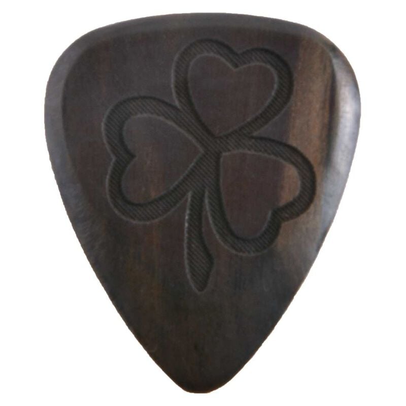 Solid Wooden Guitar Pick With Irish Shamrock Design Black Colour
