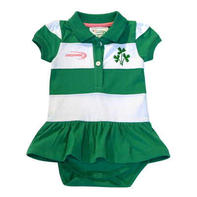 Green And White Striped Baby Dress Vest With Shamrock Design