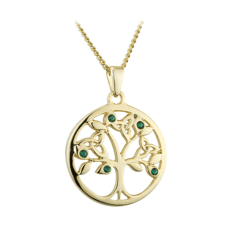 Gold Plated Green Crystal Tree of Life Pendant