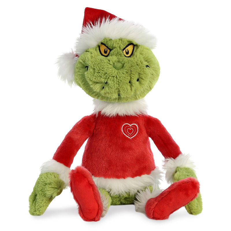 Christmas Grinch Soft Toy Wearing Red Santa Claus Hat & Outfit