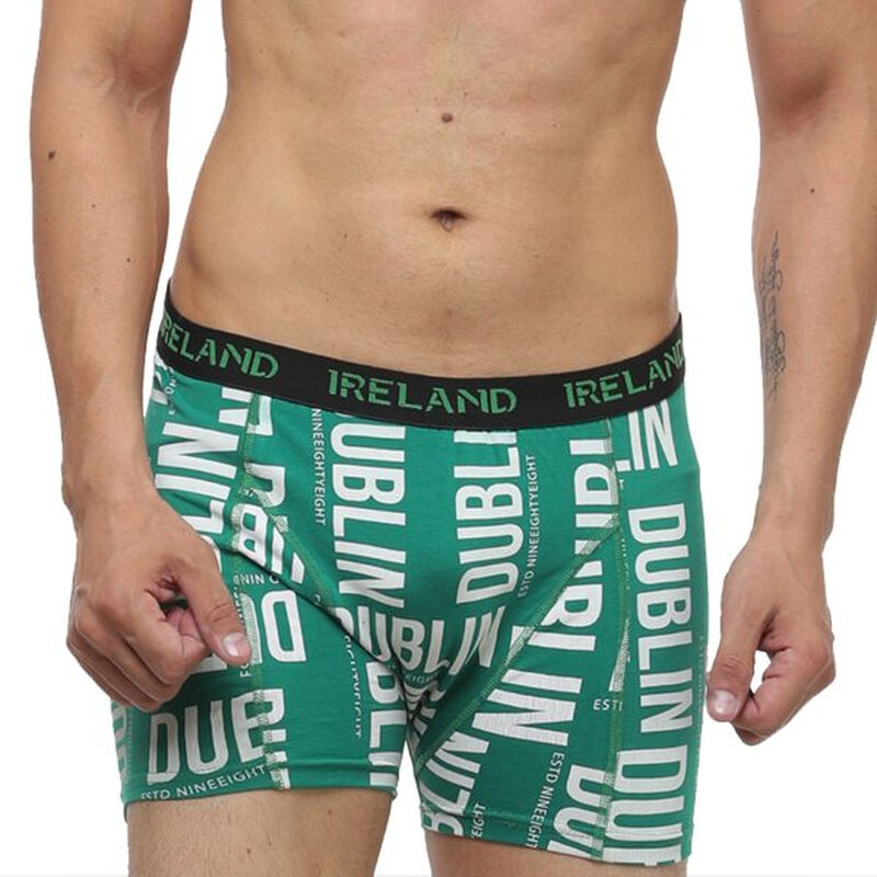 Men's Ireland Boxer Shorts With Dublin Design Text  Green Colour
