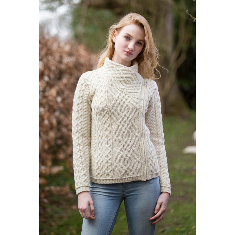 Buy 100% Merino Wool Cable Knit Cardigan With Side Zip Natural Colour ...