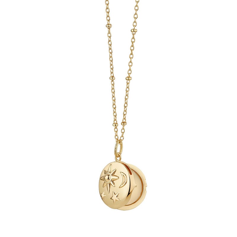 Gold Plated Amy Huberman Newbridge Silverware Locket with Sun, Moon & Stars Design