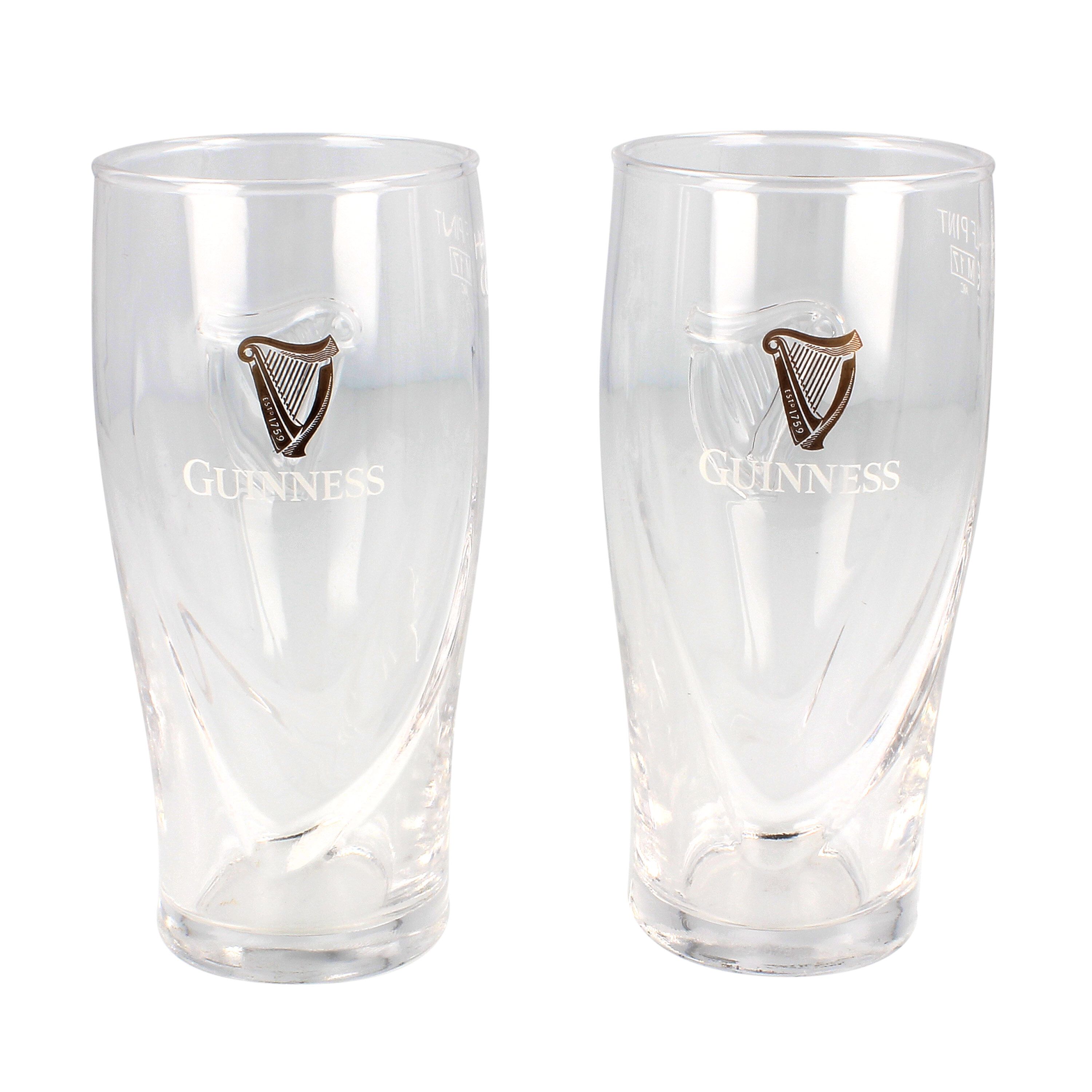 2 X Guinness Draught Pint Glasses 20oz  Embossed Harp Excellent Used Condition