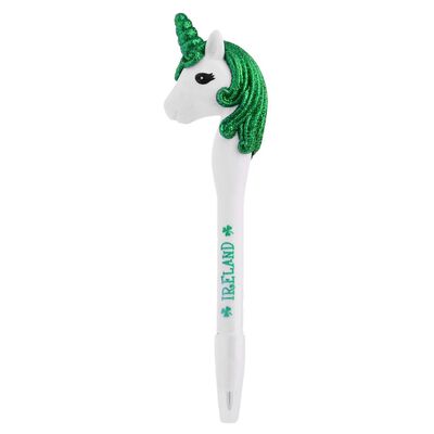 Ireland Pen With Cap And Unicorn With Green Glitter Mane Design