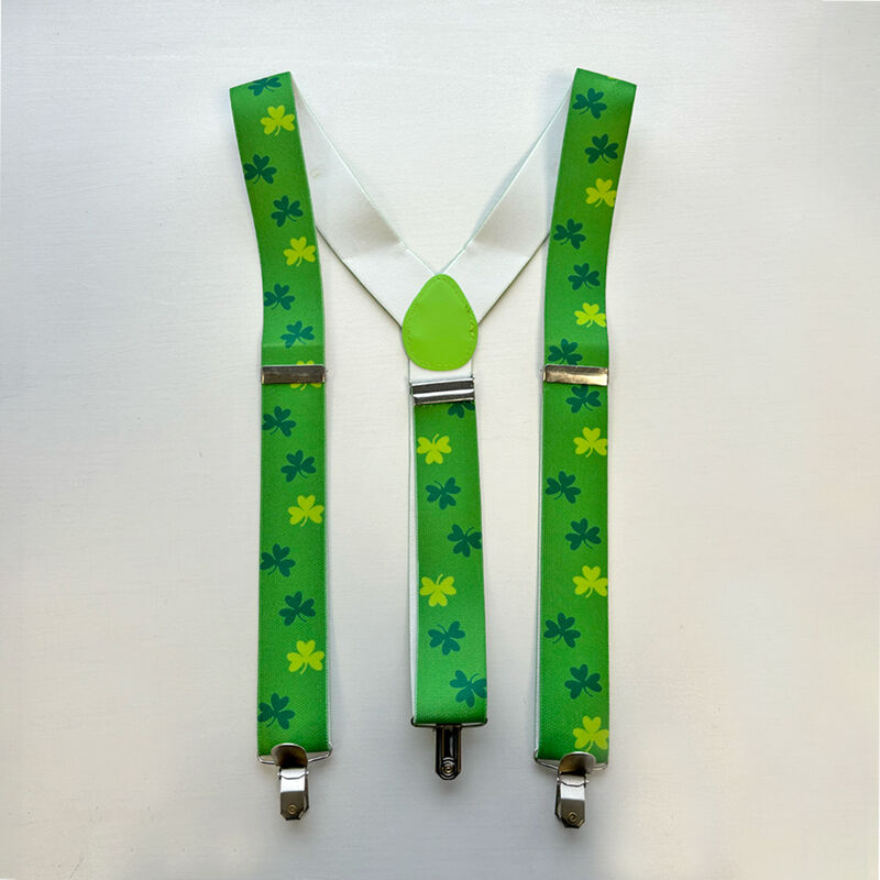 Luck Of The Irish Green Suspenders With Extra Mini Shamrocks Design