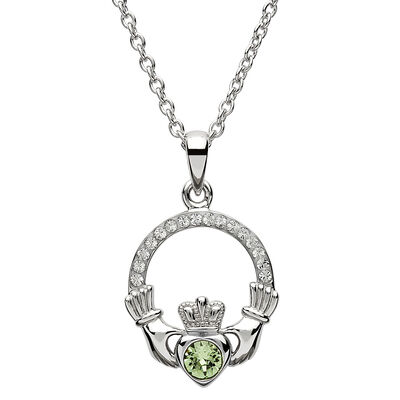 Shanore Claddagh August Peridot Birthstone Pendant Adorned With Crystal