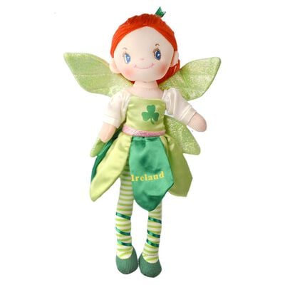 Ireland Fairy Rag Doll With Green Dress And Glittery Wings 12” In Height