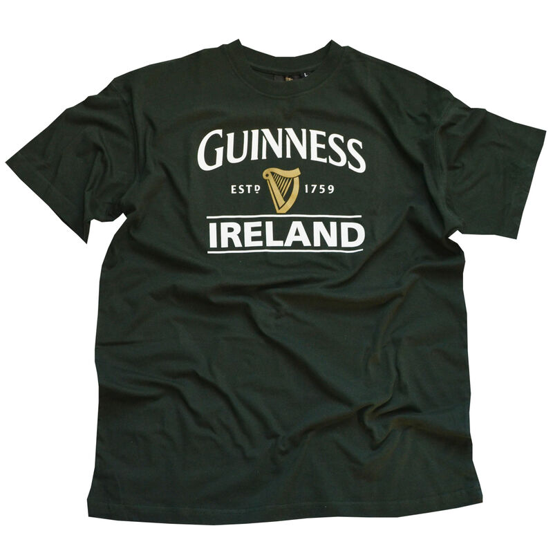 Bottle Green Guinness T-Shirt With Ireland EST. 1759 With Gold Harp Design