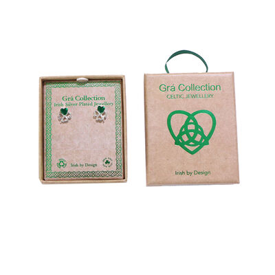 Grá Collection Silver Plated 1 Green Cubic Zirconia Stone Clover Earrings