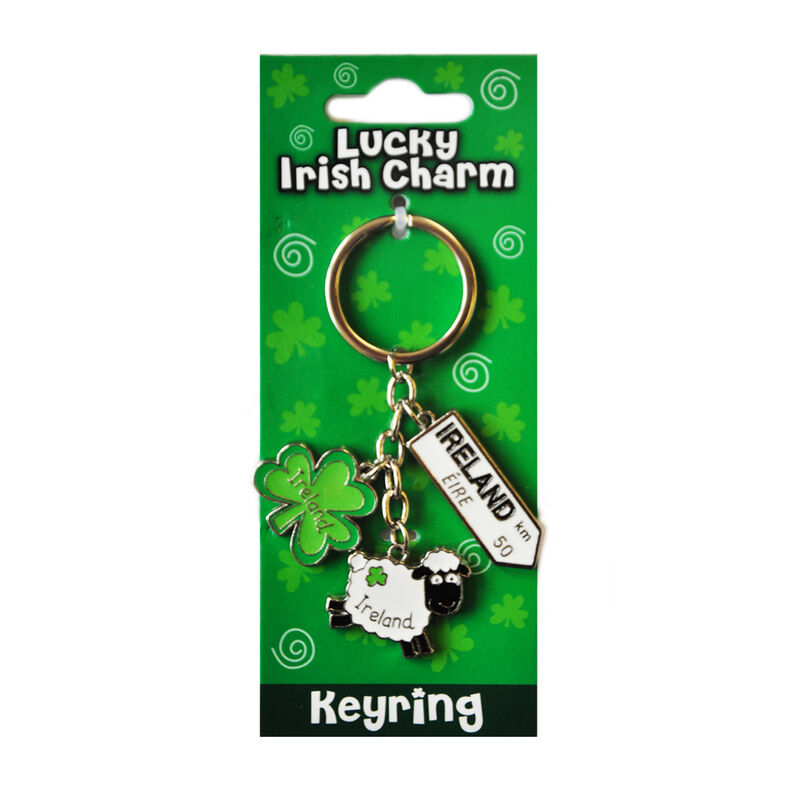 Irish Sheep Style Charm Keychain With Ireland Road Sign