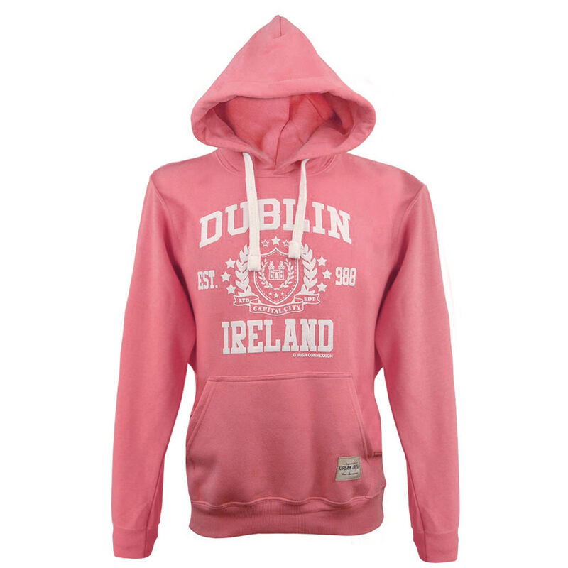 Pullover Hoodie With Dublin Ireland Est 988 Stars Print  Coral Pink