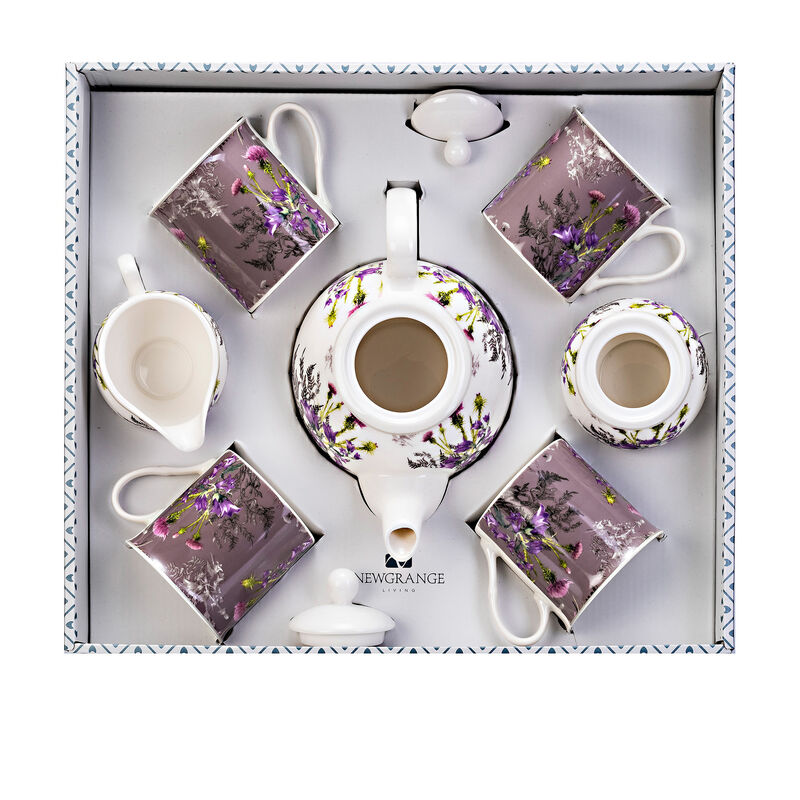 Newgrange Purple Thistle Bone China Tea Pot & Mug Set (Europe Only)