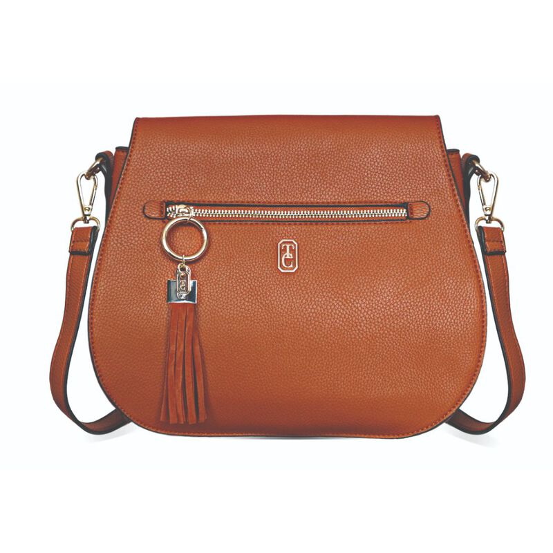 Tipperary Crystal Tan Saddle Style Satchel With Gold Hardware
