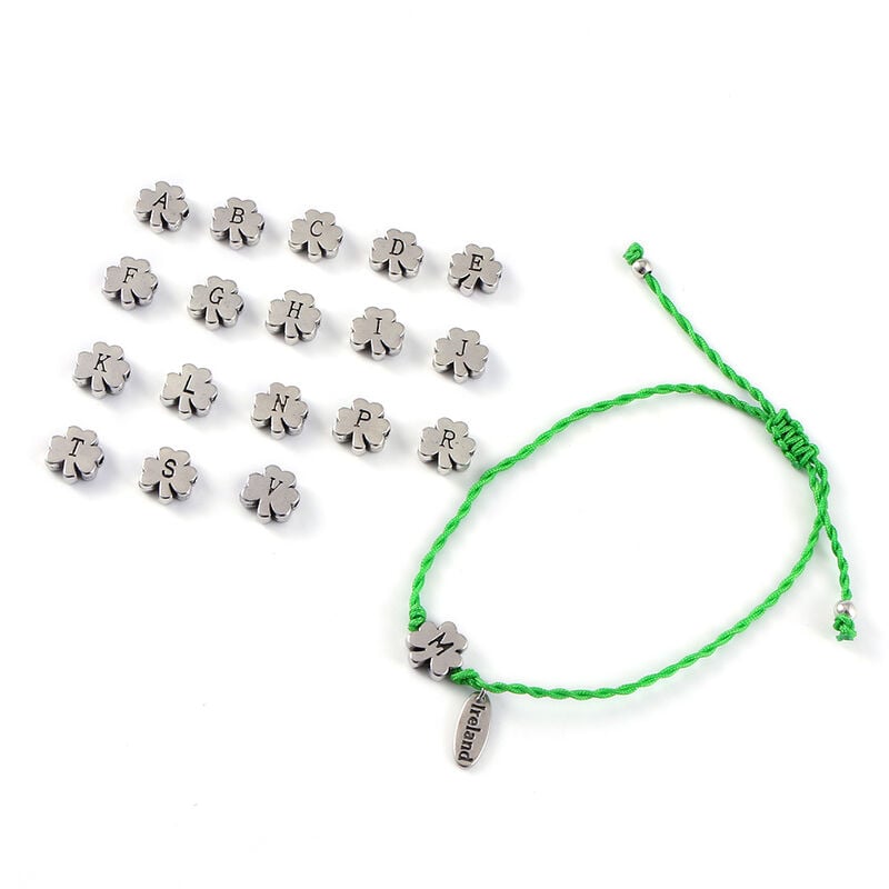 Irish String Bracelet With Shamrock Charm With Initial  Choose Letter
