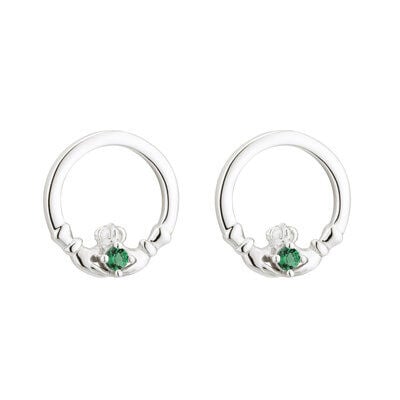 Hallmarked Sterling Silver Green Claddagh Stud Earrings