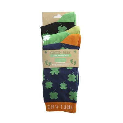 Green Black and Orange Shamrock Socks 3 Pack