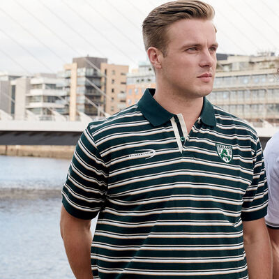 Ireland Polo Shirt With Bottle Green, Cream & Beige Strips