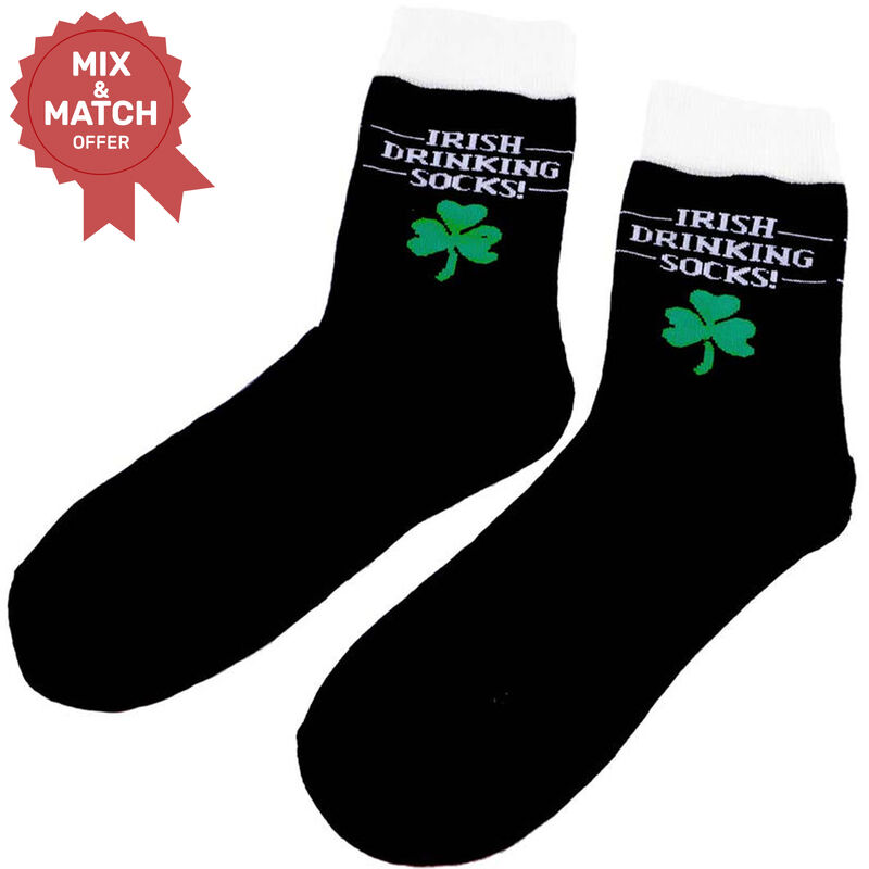 Black Irish Drinking Socks With Green Shamrock