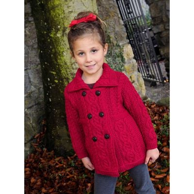 100% Merino Wool Girls Double Breasted Coat  Garnet Red Colour