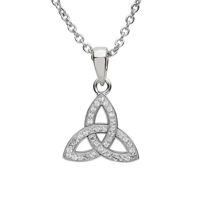 Platinum Plated Trinity Knot Pendant With clear Crystals