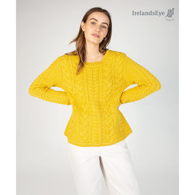IrelandsEye Knitwear Primrose A-Line Cable Round Neck Sweater Sunflower Colour