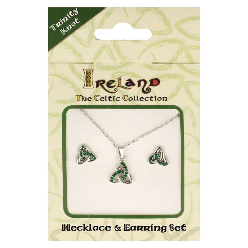 Ireland The Celtic Collection Green Diamante Trinity Knot Jewellery Set 