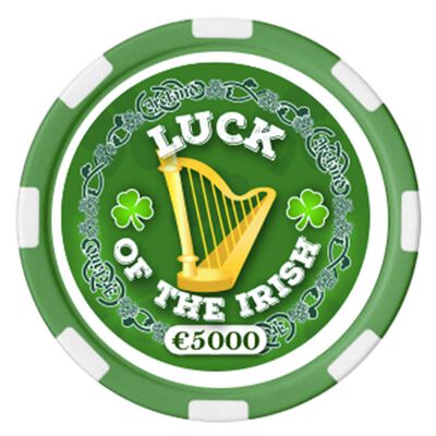 Irish Designed Poker Chip With Luck Of the Irish Text And Harp Design