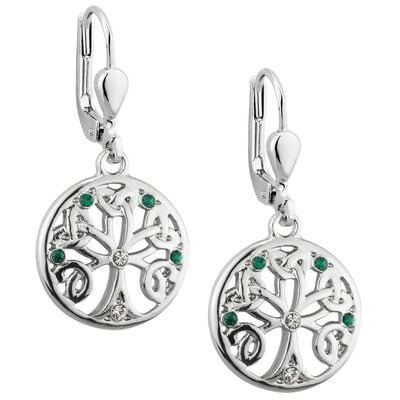 Lucky Green And White Crystal Tree Of Life Designed Drop Earrings