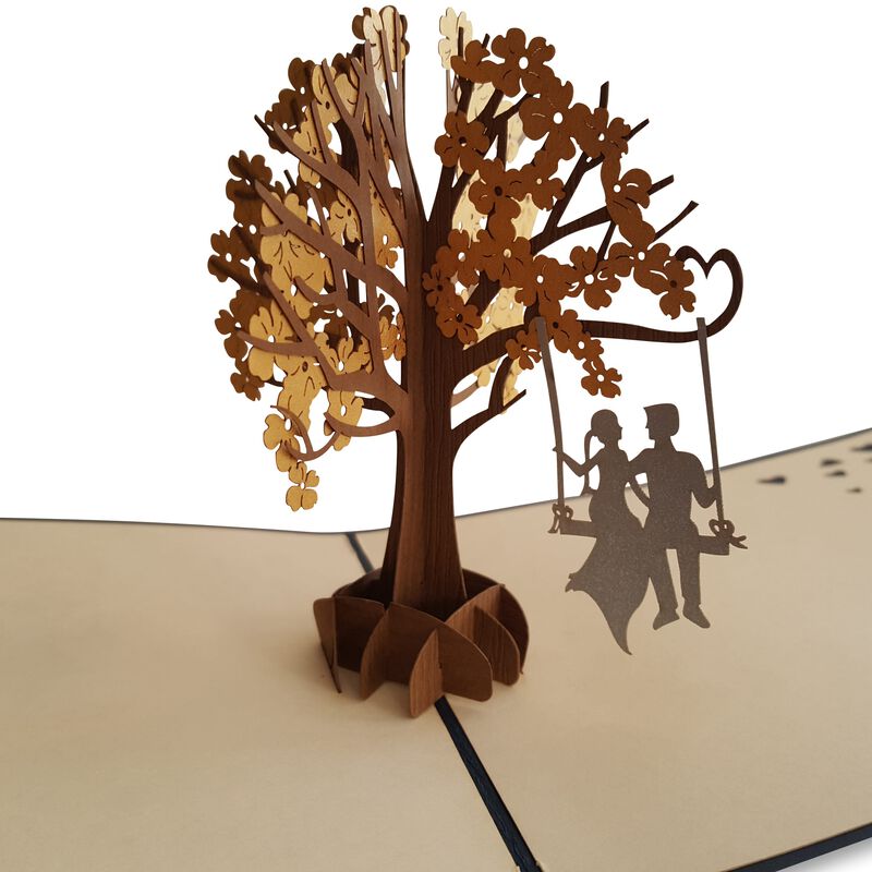 Pop-Up Card with a Bride and Groom Sitting on a Tree Swing