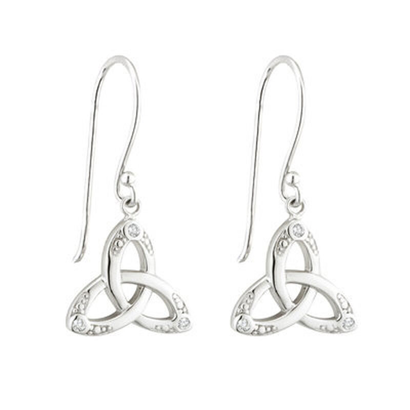 Hallmarked Sterling Silver Crystal Trinity Knot Drop Earrings