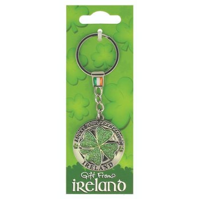 Gift From Ireland Lucky Green Four Leaf Clover Spinner Keychain