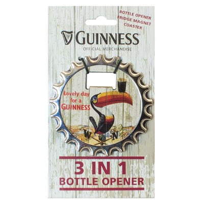 Guinness 3 in 1 Bottle Opener, Fridge Magnet and Coaster With Toucan Design