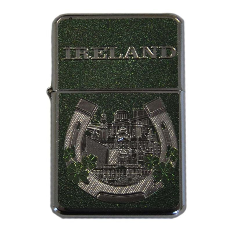 Ireland Designed Green Foil Style Windproof Lighter With Horseshoe Design