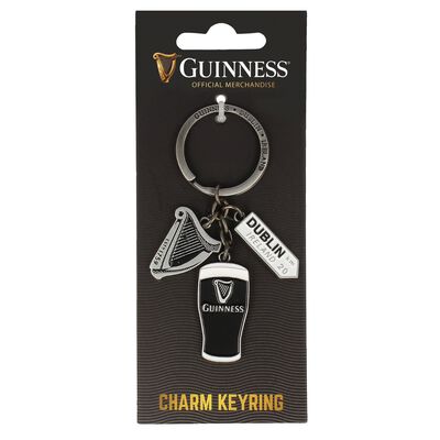Official Guinness Multi-Charm Keyring With Dublin Sign  Harp And Pint Charms