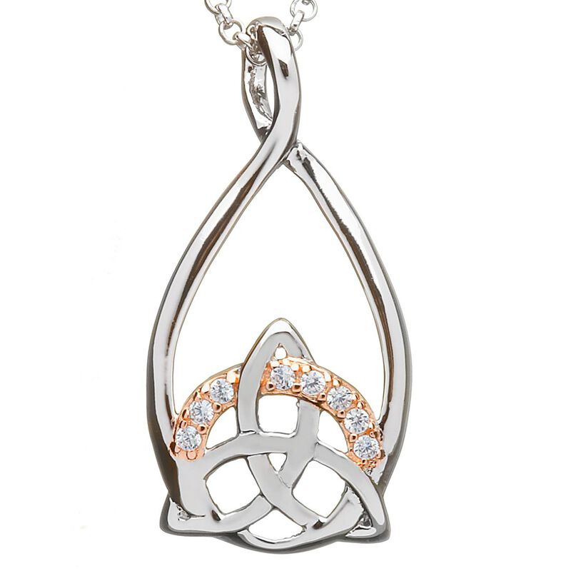 Hallmarked Sterling Silver and Rose Gold Pendant With Trinity Knot Design