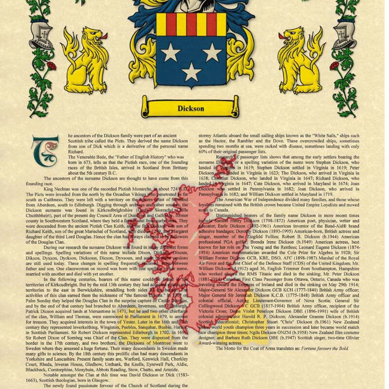 Heraldic Name Scroll With Family Coat Of Arms  The County Crest And Souvenir Title