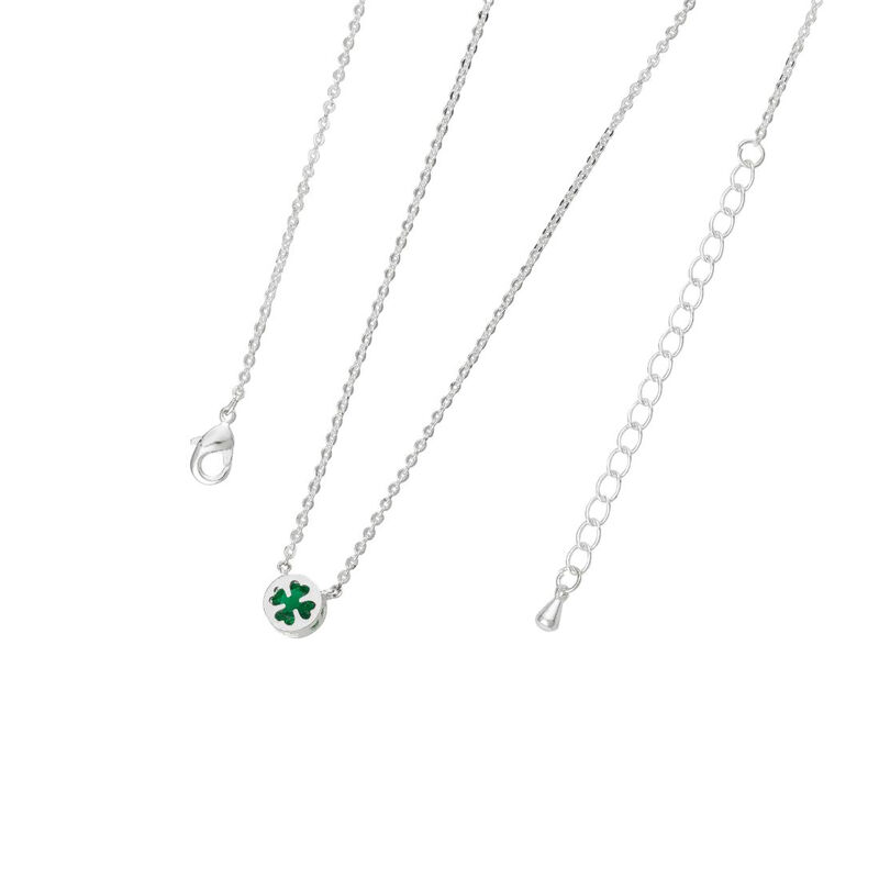 Silver Plated Pendant With Four Leaf Clover Design And Green Cubic Zirconia