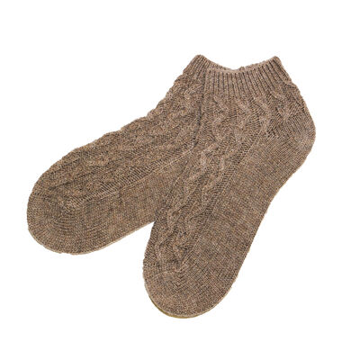 Aran Traditions Chunky Knitted Cable Pattern Ankle Socks, Mushroom Colour