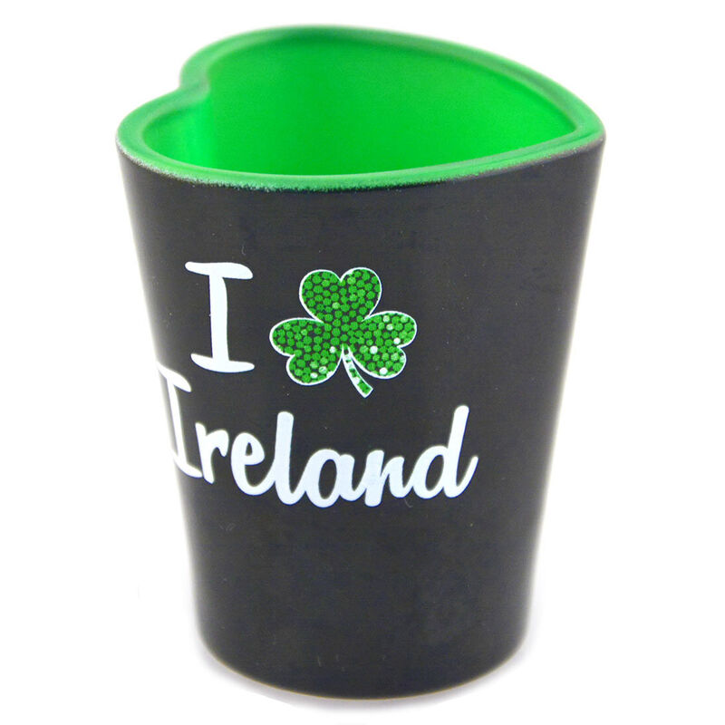 Black Irish Heart Shaped Shot Glass With I Shamrock Ireland Design