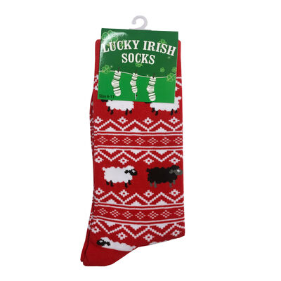 Red Festive All-Over Sheep Print Socks