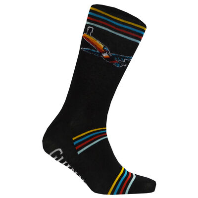 Black Guinness Socks With Flying Toucan And Striped Design